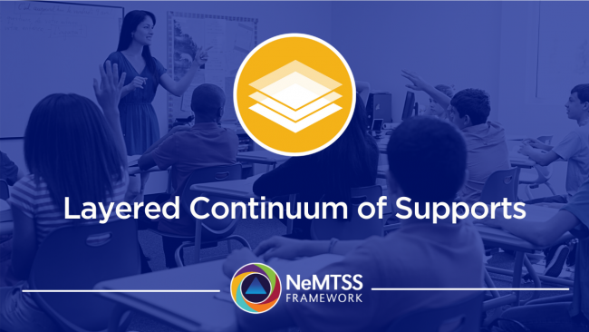 Layered Continuum of Supports icon with teacher in front of classroom