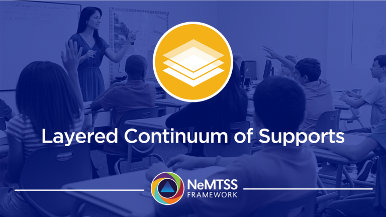 Layered Continuum of Supports icon with teacher in front of classroom